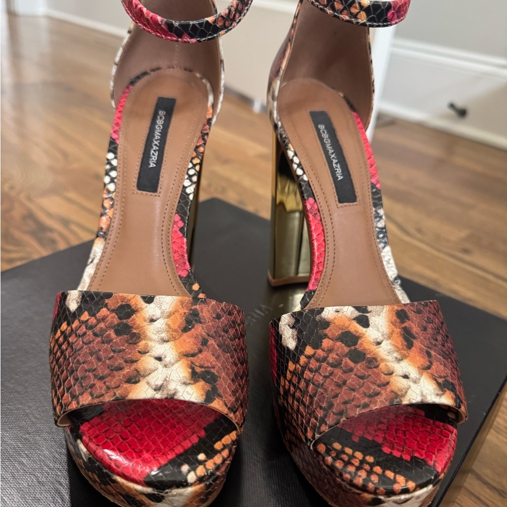 BCBGMaxAzria Red and Black Snake Print Heels